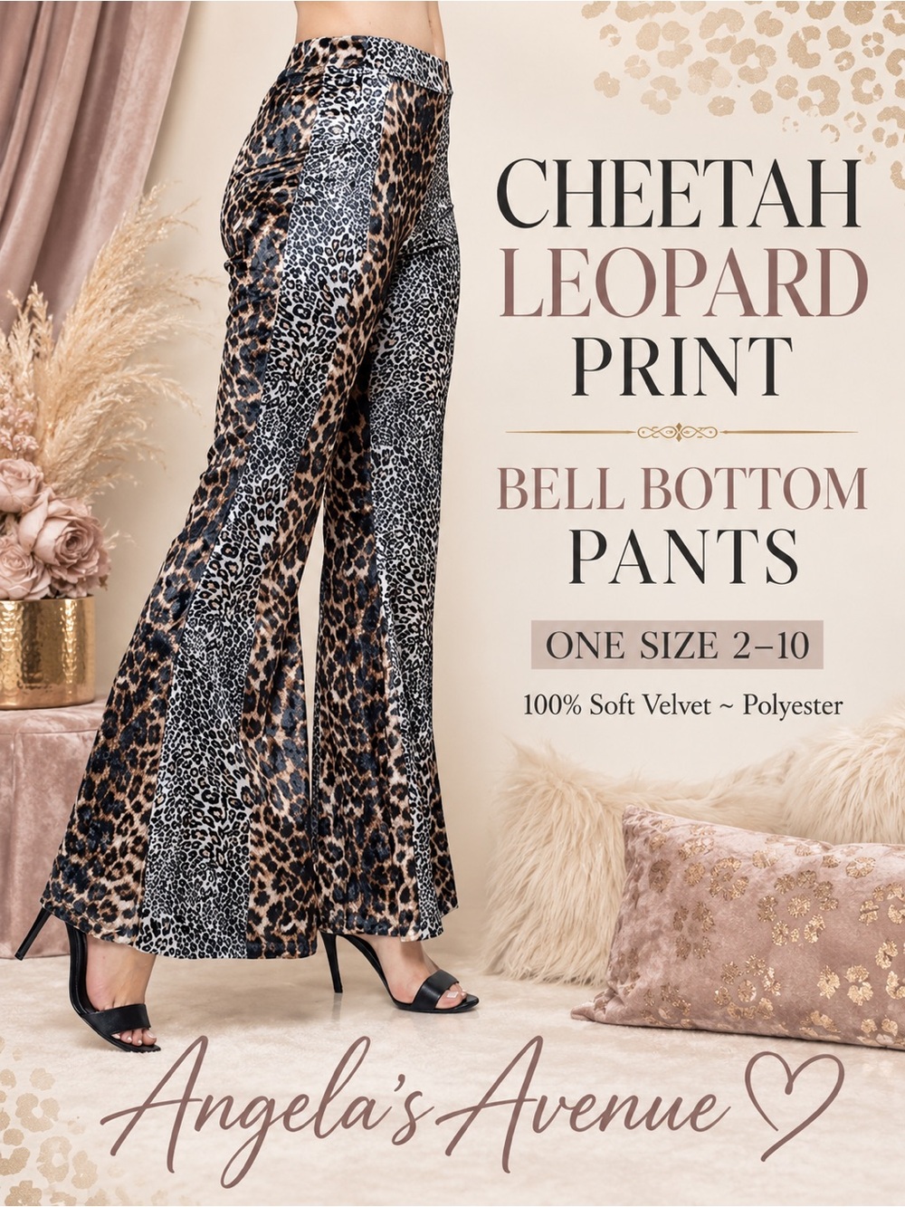 Cheetah Leopard print Bell Bottom Pants NEW